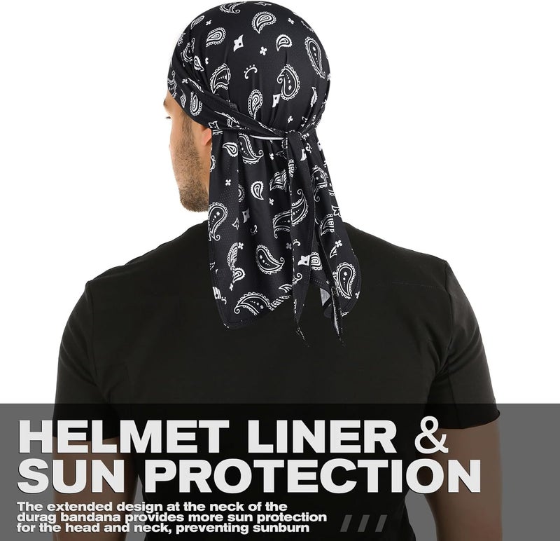 YANIKY Bandanas Skull Cap for Men Women 3-in-1 Breathable Helmet Liner Neck Widening UV Sun Protection Neck Drape Do Rag Cycling Cap - Image 5